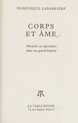 CORPS ET AME, de Labarrière | portada del libro