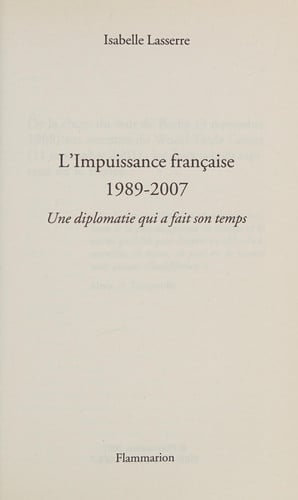 'IMPUISSANCE FRANCAISE, de LASSERRE ISABELLE | portada del libro