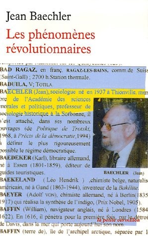 LES PHENOMENES REVOLUTIONNAIRES, de Jean Baechler | portada del libro