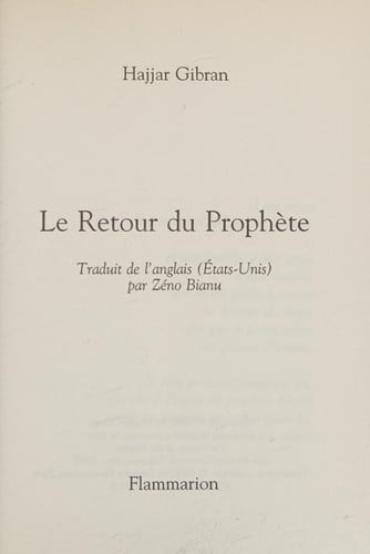 E RETOUR DU PROPHETE, de GIBRAN HAJJAR | portada del libro