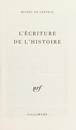 L'ECRITURE DE L'HISTOIRE, de Certeau | portada del libro