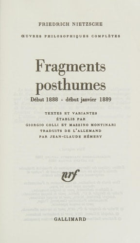 FRAGMENTS POSTHUMES, de Friedrich Wilhelm Nietzsche | portada del libro