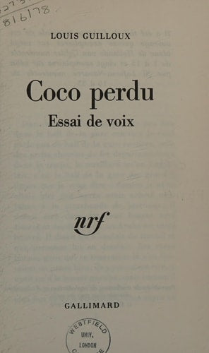 COCO PERDU, de Louis Guilloux | portada del libro