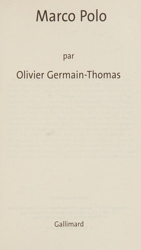 MARCO POLO, de Olivier Germain-Thomas | portada del libro