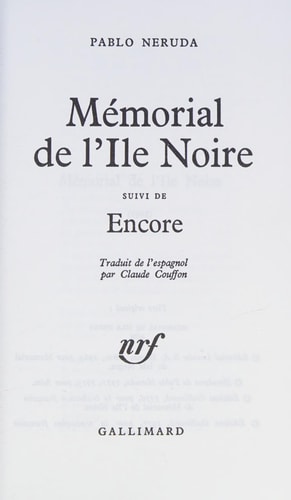 MEMORIAL DE L'ILE NOIRE / ENCORE, de Pablo Neruda | portada del libro