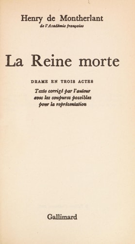 LA REINE MORTE, de Henry de Montherlant | portada del libro