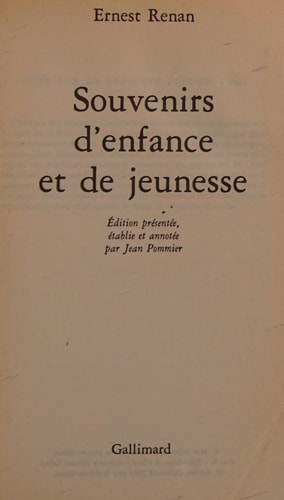 SOUVENIRS D'ENFANCE ET DE JEUNESSE, de Renan | portada del libro