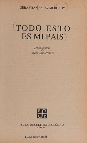 TODO ESTO ES MI PAIS, de SALAZAR BONDY | portada del libro