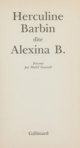 HERCULINE BARBIN DITE ALEXINA B., de Foucault | portada del libro