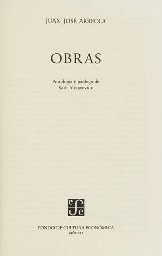 OBRAS-J.J.ARREOLA, de ARREOLA | portada del libro