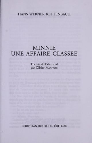 MINNIE UNE AFFAIRE CLASSEE, de KETTENBACH HANS | portada del libro