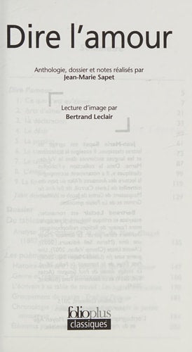 Dire l'amour, de Jean-Marie Sapet | portada del libro