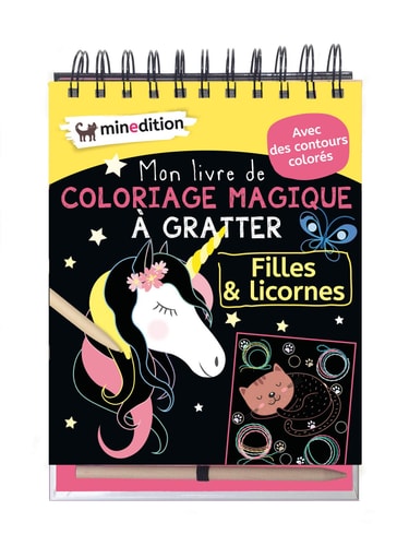 MON LIVRE DE COLORIAGE MAGIQUE A GRATTER FILLES & LICORNES, de SCHINDLER | portada del libro