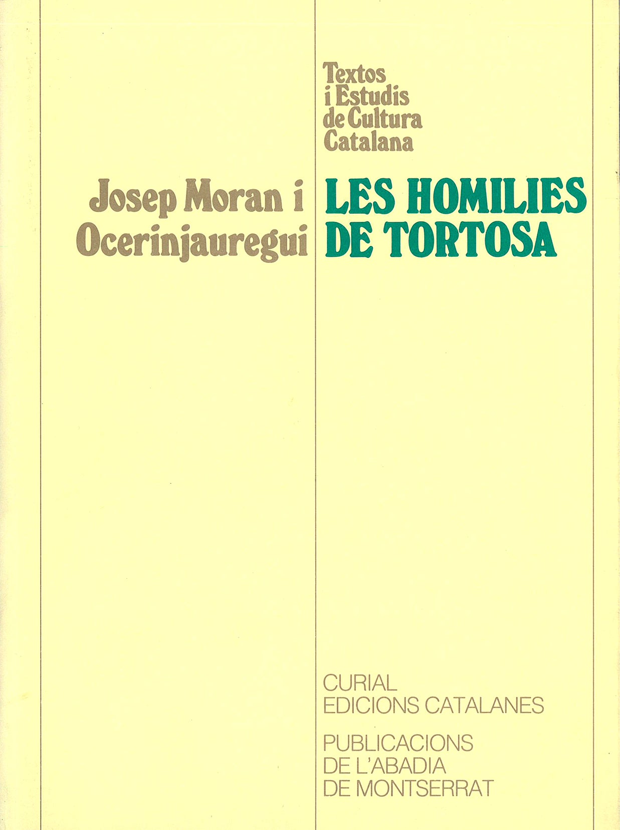 Les Homilies de Tortosa, de Moran i Ocerinjauregui | portada del libro