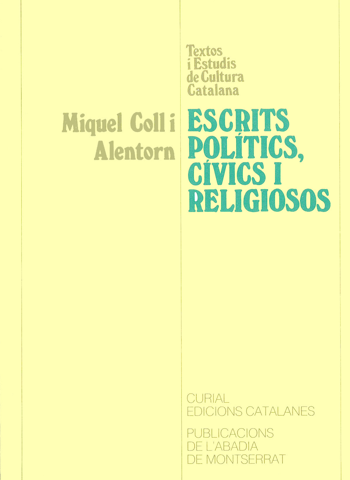 Escrits polítics, cívics i religiosos, de Coll i Alentorn | portada del libro