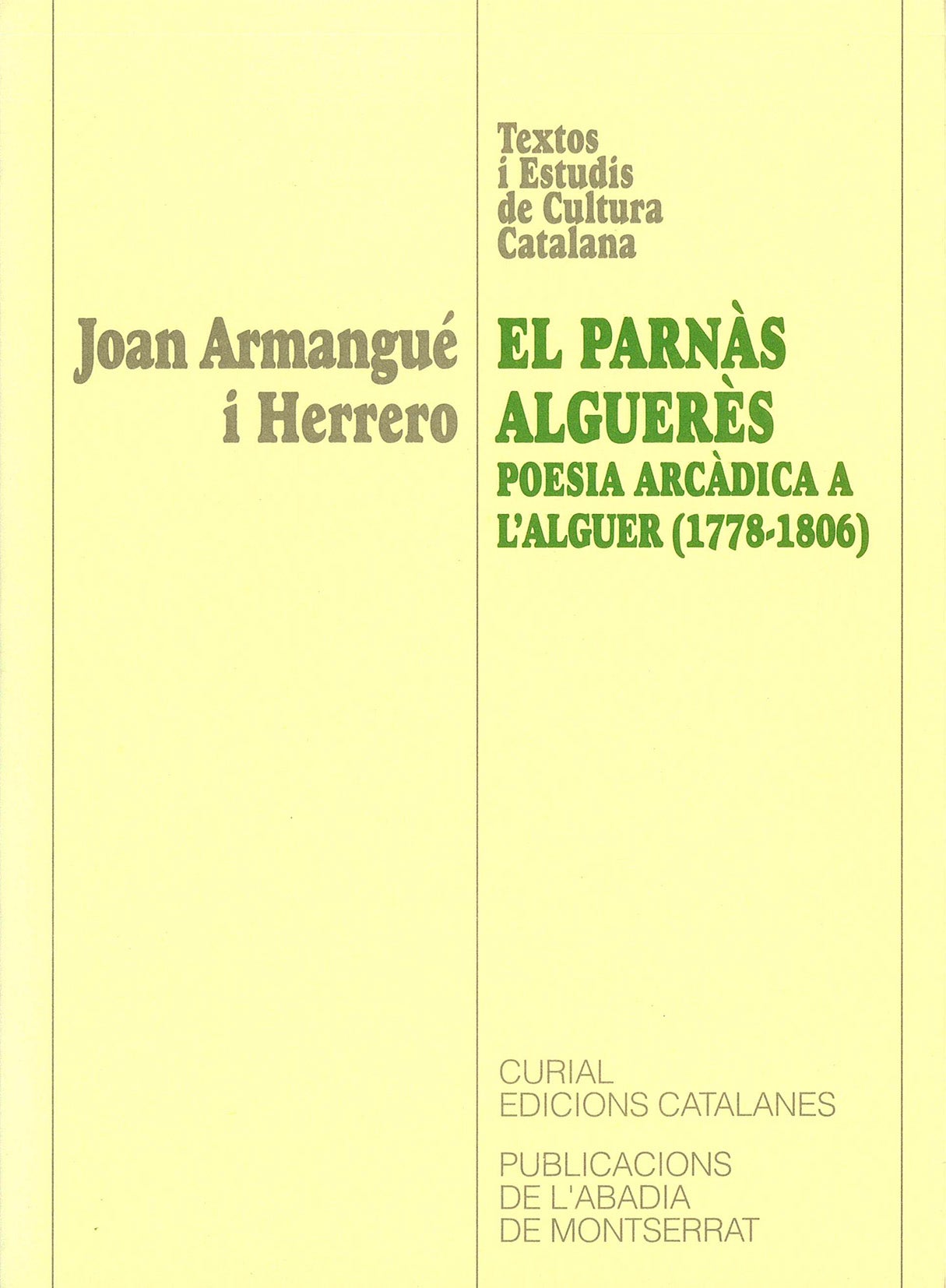 El Parnàs alguerès. Poesia arcàdica a l'Alguer (1778-1806), de Armangué i Herrero | portada del libro
