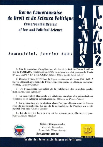 JANUS N2 2007. REVUE CAMEROUNAISE DE DROIT ET DE SCIENCE POL, de Guy Rossatanga-Rignault | portada del libro