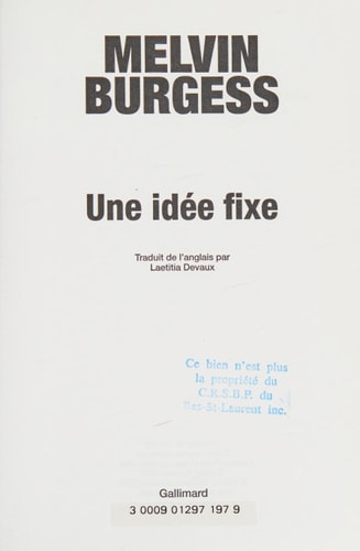 UNE IDEE FIXE, de Melvin Burgess | portada del libro