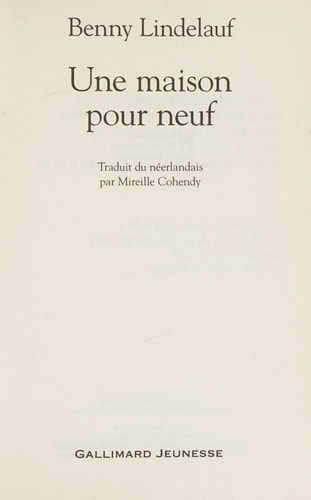 UNE MAISON POUR NEUF, de Benny Lindelauf | portada del libro