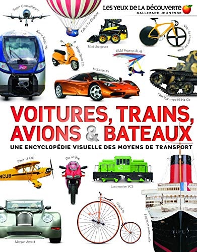 VOITURES TRAINS AVIONS ET BATEAUX, de Clive Gifford | portada del libro