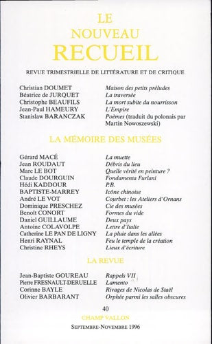 NOUVEAU RECUEIL N.40 MEM.DES MUSEES, de Collectif | portada del libro