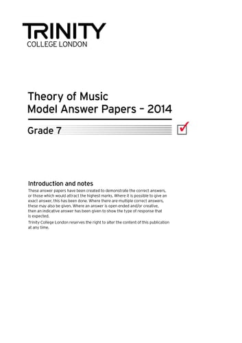 THEORY MODEL ANSWER PAPERS GRADE 7 2014, de TRINITY COLLEGE LONDON | portada del libro