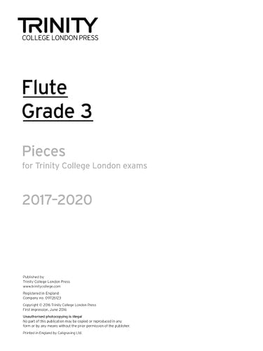 FLUTE EXAM PIECES GRADE 3 2017-2020 PART ONLY, de Trinity College London (approximately 1980- ) | portada del libro