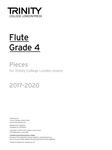 FLUTE EXAM PIECES GRADE 4 2017-2020 PART ONLY, de Trinity College London (approximately 1980- ) | portada del libro