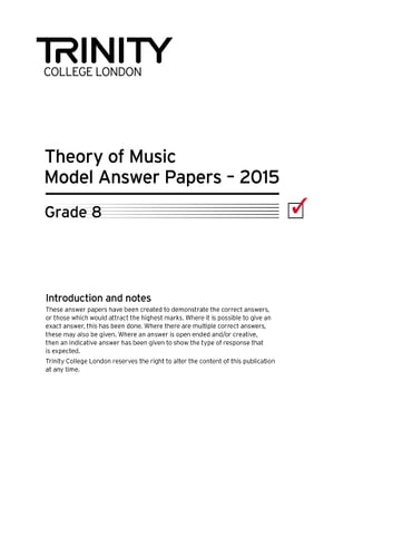 THEORY MODEL ANSWER PAPERS GRADE 8 2015, de Trinity College London (approximately 1980- ) | portada del libro
