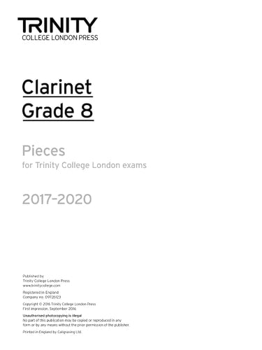 CLARINET EXAM PIECES GRADE 8 2017-2020 PART ONLY, de Trinity College London (approximately 1980- ) | portada del libro