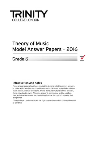 THEORY MODEL ANSWER PAPERS GRADE 6 2016, de Trinity College London (approximately 1980- ) | portada del libro