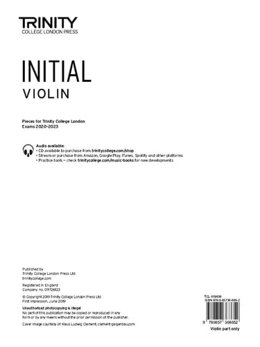 VIOLIN EXAM PIECES 2020-2023 INITIAL PART ONLY, de Trinity College London | portada del libro