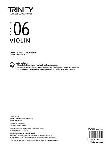 VIOLIN EXAM PIECES 2020-2023 GRADE 6 PART ONLY, de Trinity College London | portada del libro