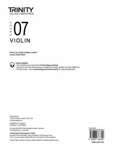 VIOLIN EXAM PIECES 2020-2023 GRADE 7 PART ONLY, de Trinity College London | portada del libro