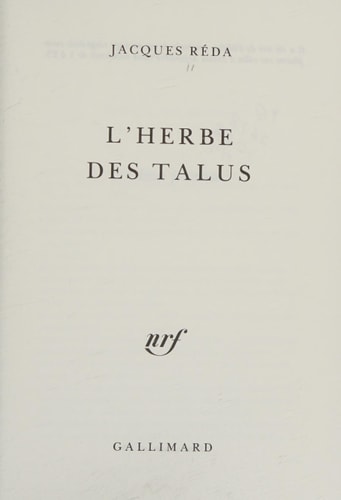 L'HERBE DES TALUS, de Réda | portada del libro