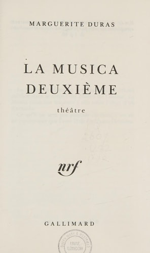 LA MUSICA DEUXIEME, de Marguerite Duras | portada del libro