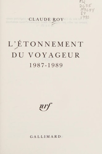 L'ETONNEMENT DU VOYAGEUR, de Claude Roy | portada del libro