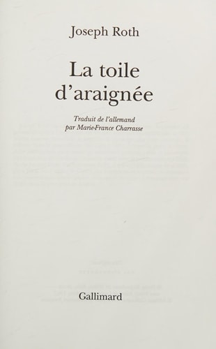 LA TOILE D'ARAIGNEE, de Joseph Roth | portada del libro