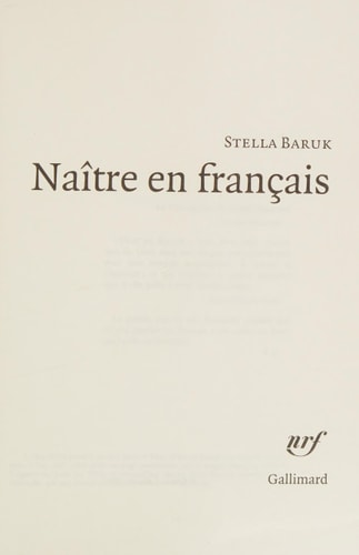 NAITRE EN FRANCAIS, de Baruk | portada del libro