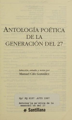 Antolog¡a poética de la generación del 27, de CIFO GONZALEZ | portada del libro