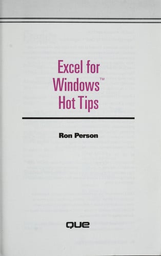EXCEL FOR WINDOWS HOT TIPS, de PERSON | portada del libro