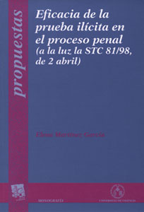 Eficacia de la prueba ilícita en el proceso penal (a la luz la STC 81/98, de 2 abril), de Martínez García | portada del libro