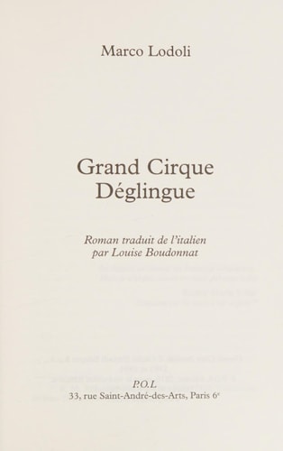GRAND CIRQUE DEGLINGUE, de Marco Lodoli | portada del libro
