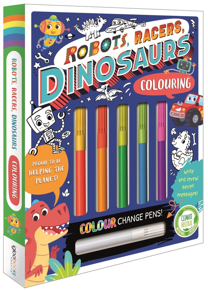 Robots, Racers, Dinosaurs Colouring, de IGLOOBOOKS | portada del libro