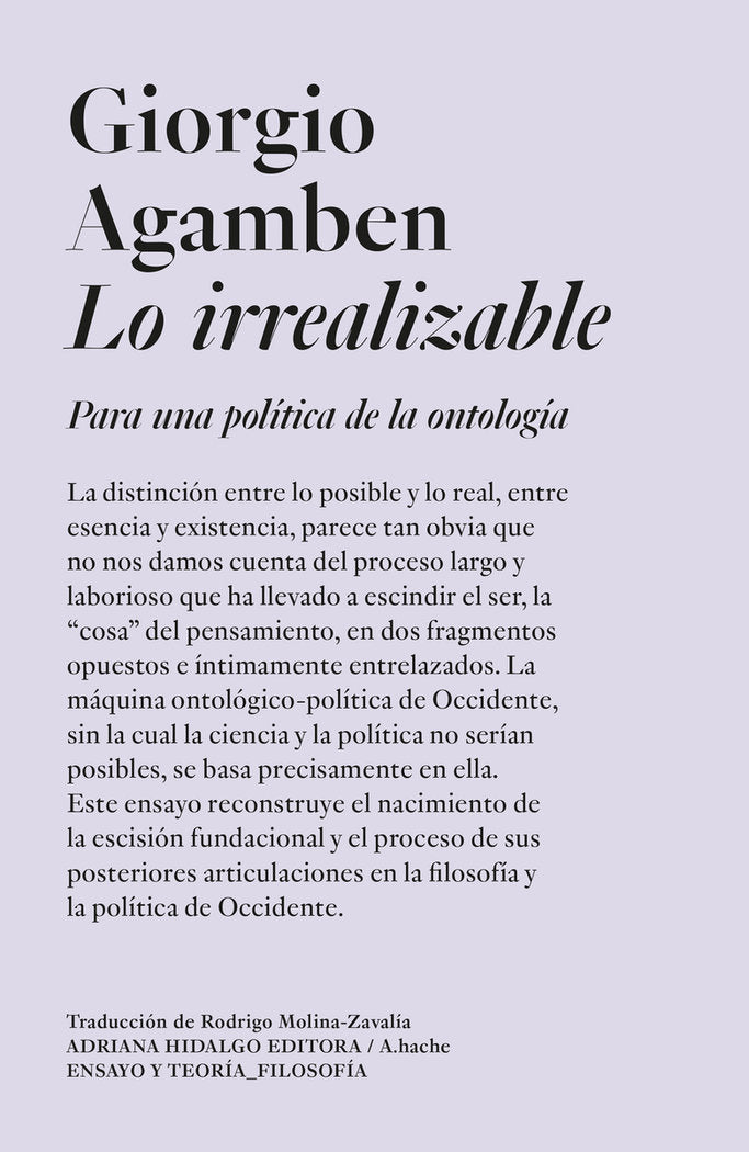 Lo irrealizable, de Agamben,Giorgio | portada del libro