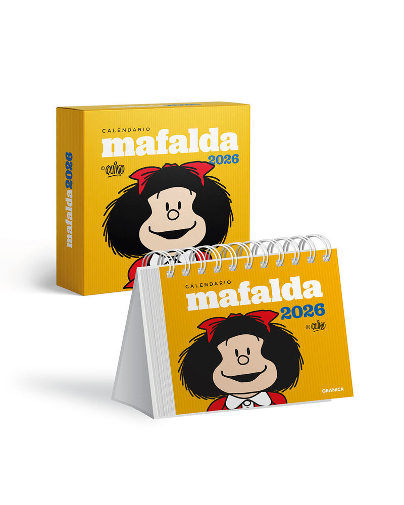MAFALDA 2026, CALENDARIO ESCRITORIO AMARILLO CON CAJA, de QUINO | portada del libro