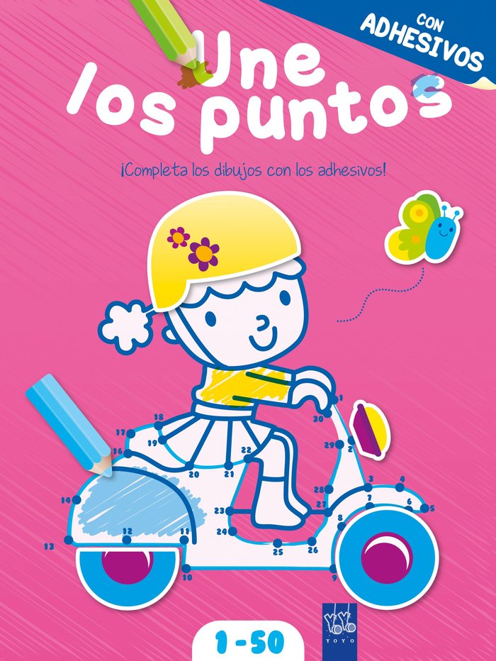 Une los puntos con adhesivos. Rosa, de YOYO | portada del libro