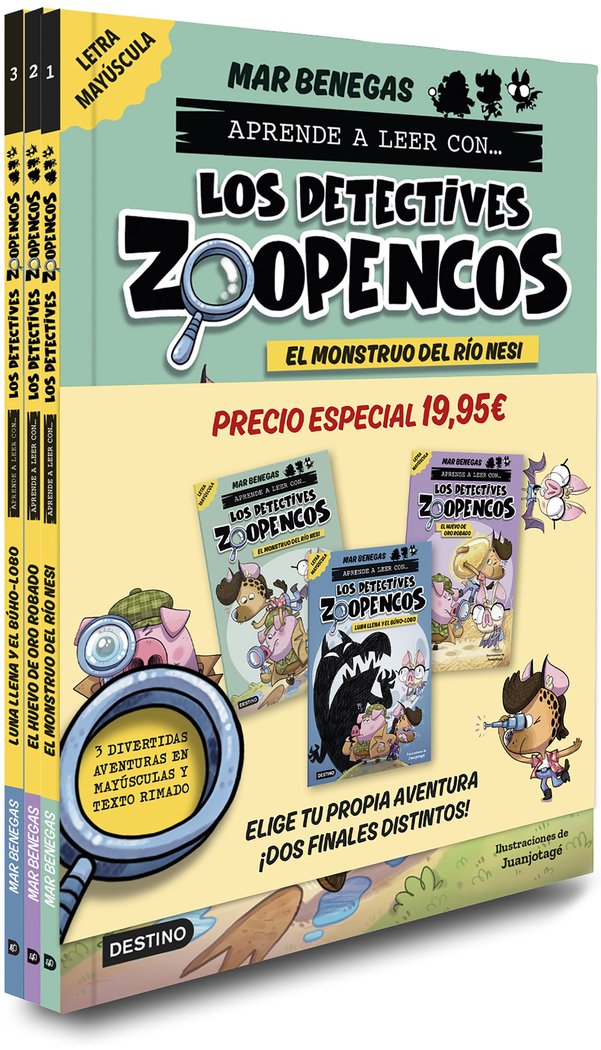PACK SIMPLE LOS DETECTIVES ZOOPENCOS 1-3 EN LETRA, de MAR BENEGAS | portada del libro