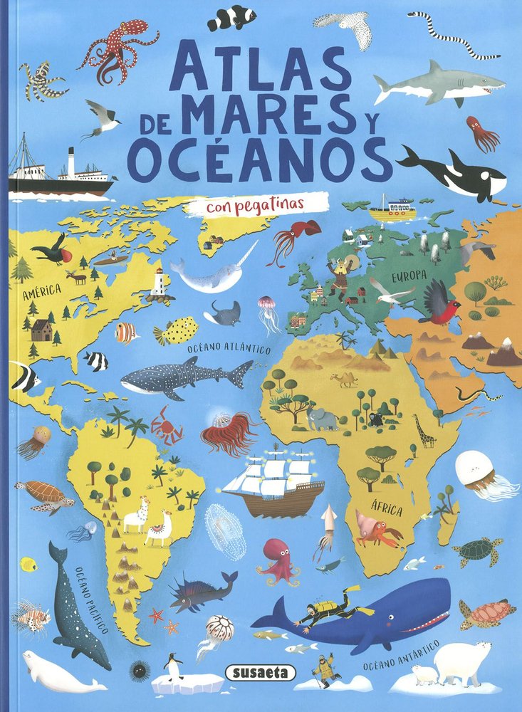 ATLAS DE MARES Y OCEANOS CON PEGATINAS, de TALAVERA, ESTELLE | portada del libro