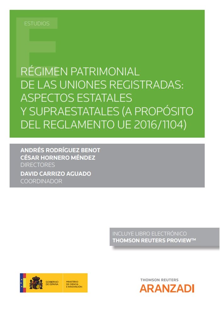 REGIMEN PATRIMONIAL DE LAS UNIONES REGISTRADAS ASPECTOS EST, de RODRIGUEZ BENOT,ANDRES | portada del libro